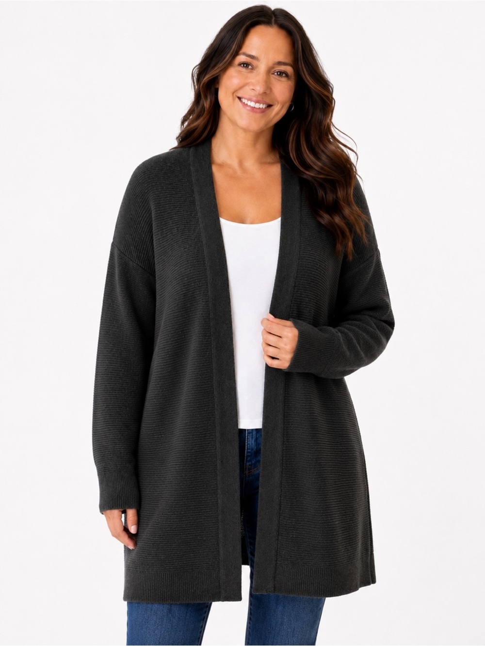 Vineyard Vines Charcoal Open-Front Cardigan